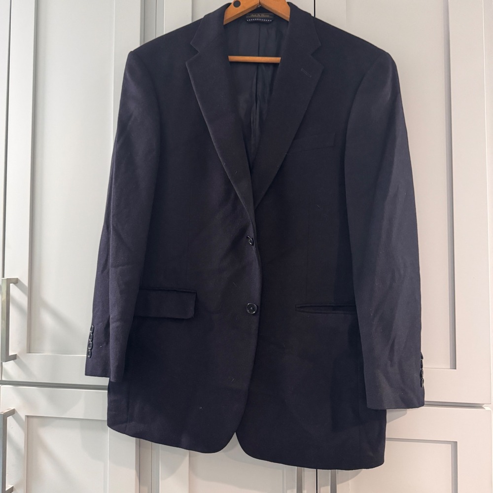 Tommy Hilfiger Mens 40R Navy Blue Wool Silk Cashmere 2 Button Blazer Sport Coat